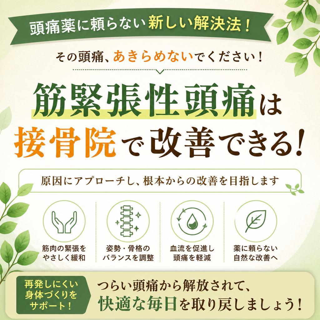 頭痛薬に頼らない新しい解決法！筋緊張性頭痛は接骨院で改善できる！