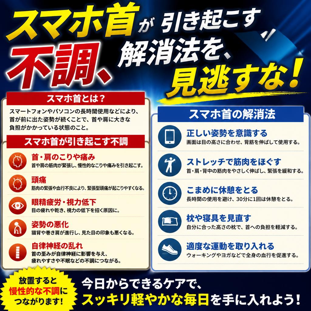スマホ首が引き起こす不調、解消法を見逃すな！