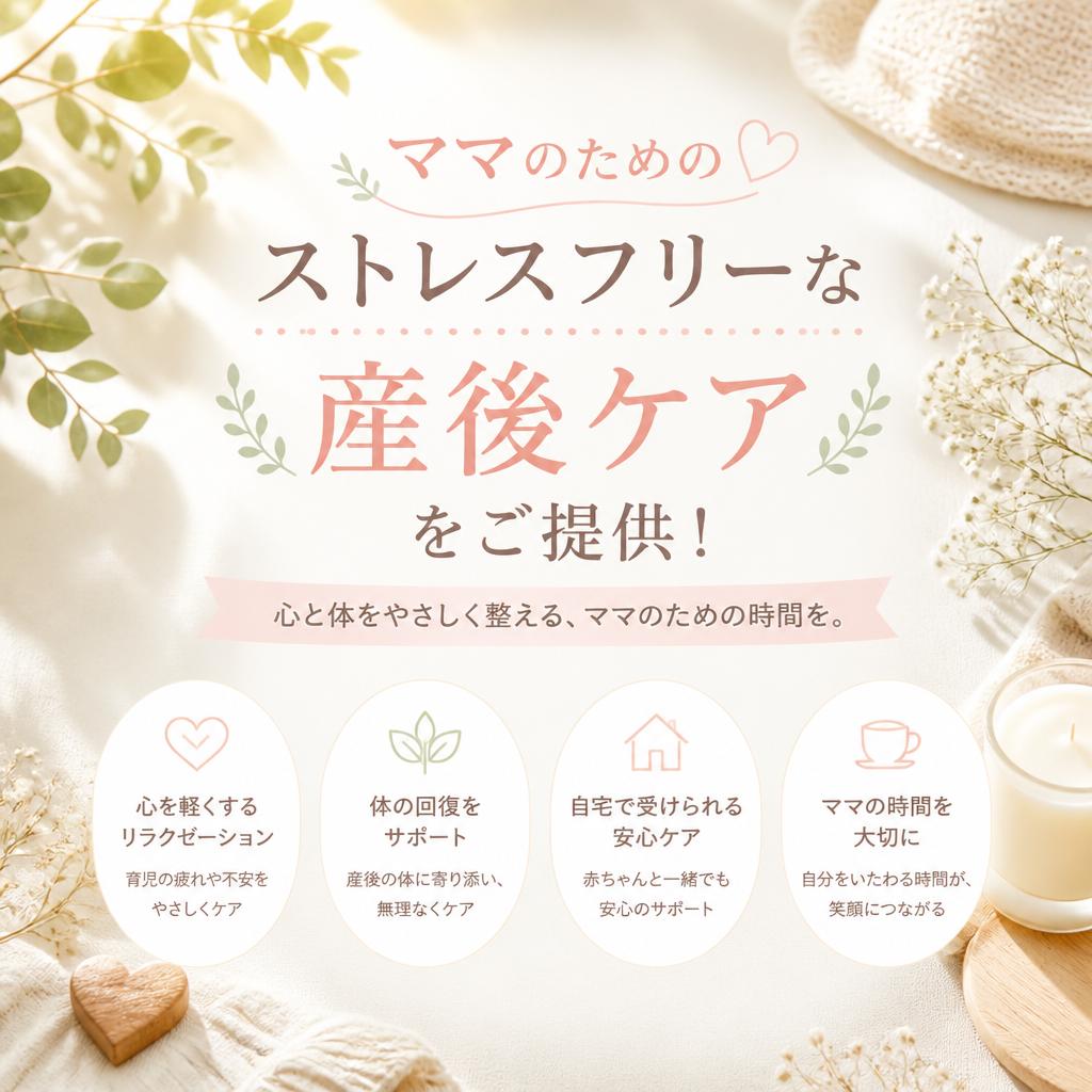 ママのためのストレスフリーな産後ケアをご提供！